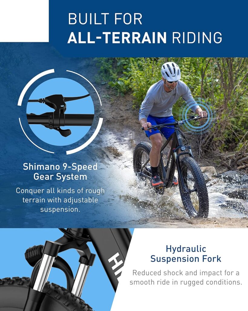 Hiboy P6 Electric Bike for Adults, 28MPH 62.1Miles Range 750W Motor 48V 13Ah Removable Battery Ebike, 26” x 4.0 Fat Tire Electric Mountain Bicycle, Shimano 9 Speed, Hydraulic Suspension, UL Certified Hiboy P6 Electric Bike for Adults, 28MPH 62.1Miles Range 750W Motor 48V 13Ah Removable Battery Ebike, 26” x 4.0 Fat Tire Electric Mountain Bicycle, Shimano 9 Speed, Hydraulic Suspension, UL Certified