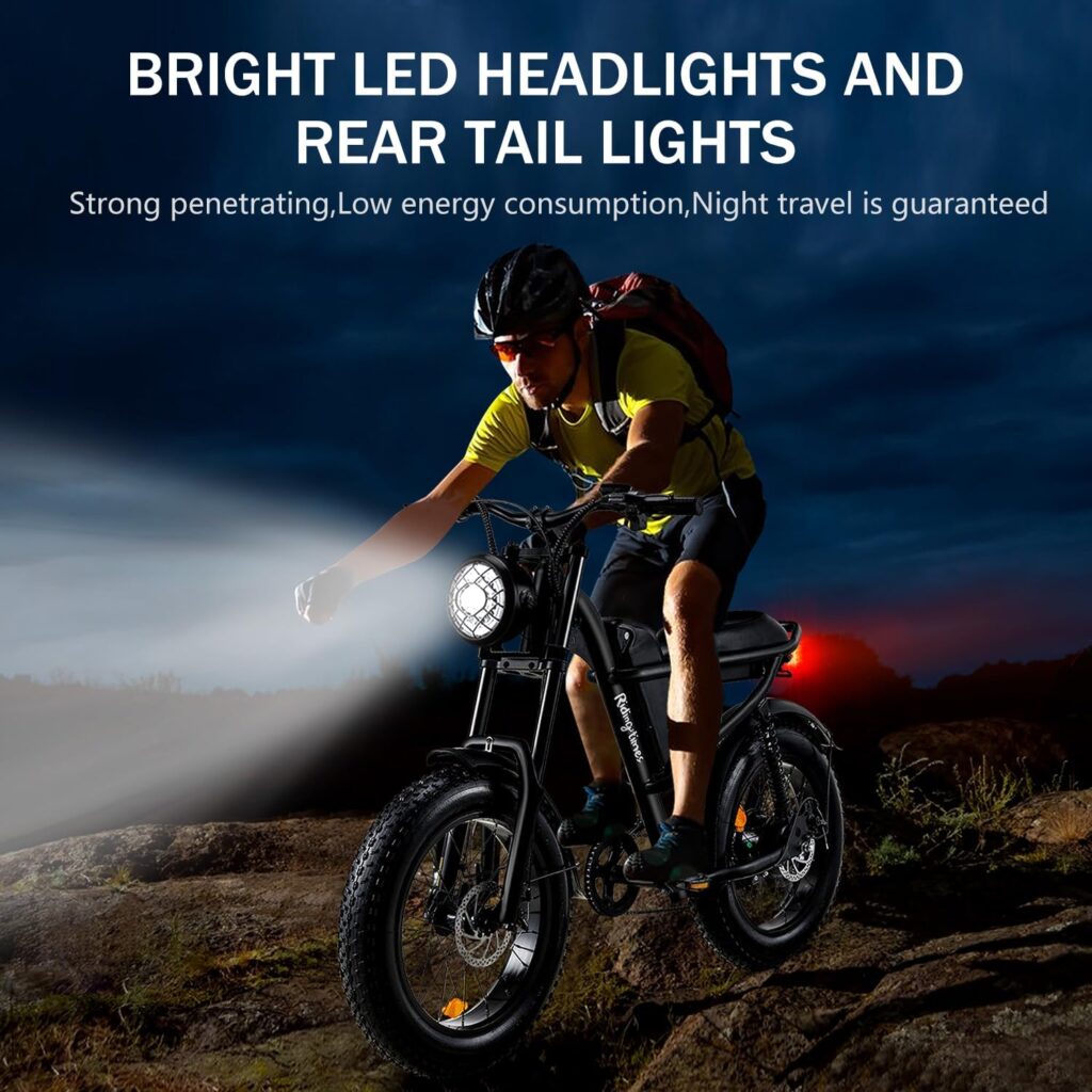 1500W Electric Bike with 20*4 inch Fat Tire, 6 Layer Full Suspension Retro Off Road Ebike, 15.6AH Removable Battery Up to 28MPH  75Miles, Mountain Winter Snow Electric Bike