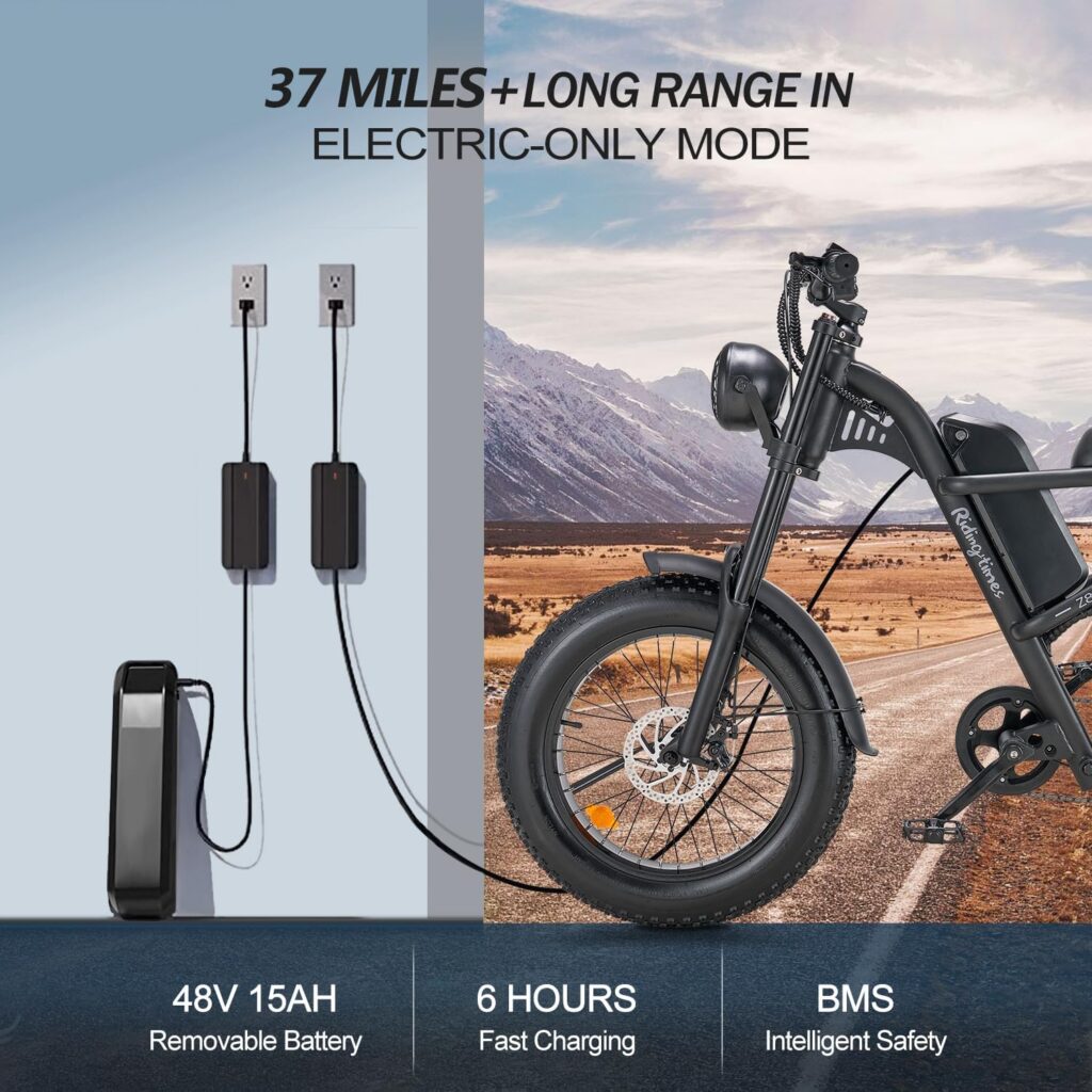 1500W Electric Bike with 20*4 inch Fat Tire, 6 Layer Full Suspension Retro Off Road Ebike, 15.6AH Removable Battery Up to 28MPH  75Miles, Mountain Winter Snow Electric Bike