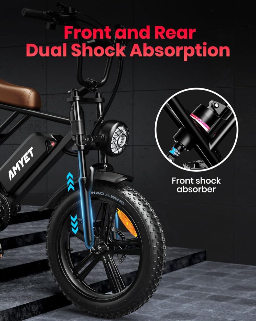 AMYET V9-G60 Electric Bike for Adults, 20 Fat Tire Electric Bike, 1000W/Peak 1500W Ebike with 48V25Ah/20Ah Removable Battery,30 MPH Shimano 7 Speed Gears,Dual Shock Absorber, Adults Electric Bicycle