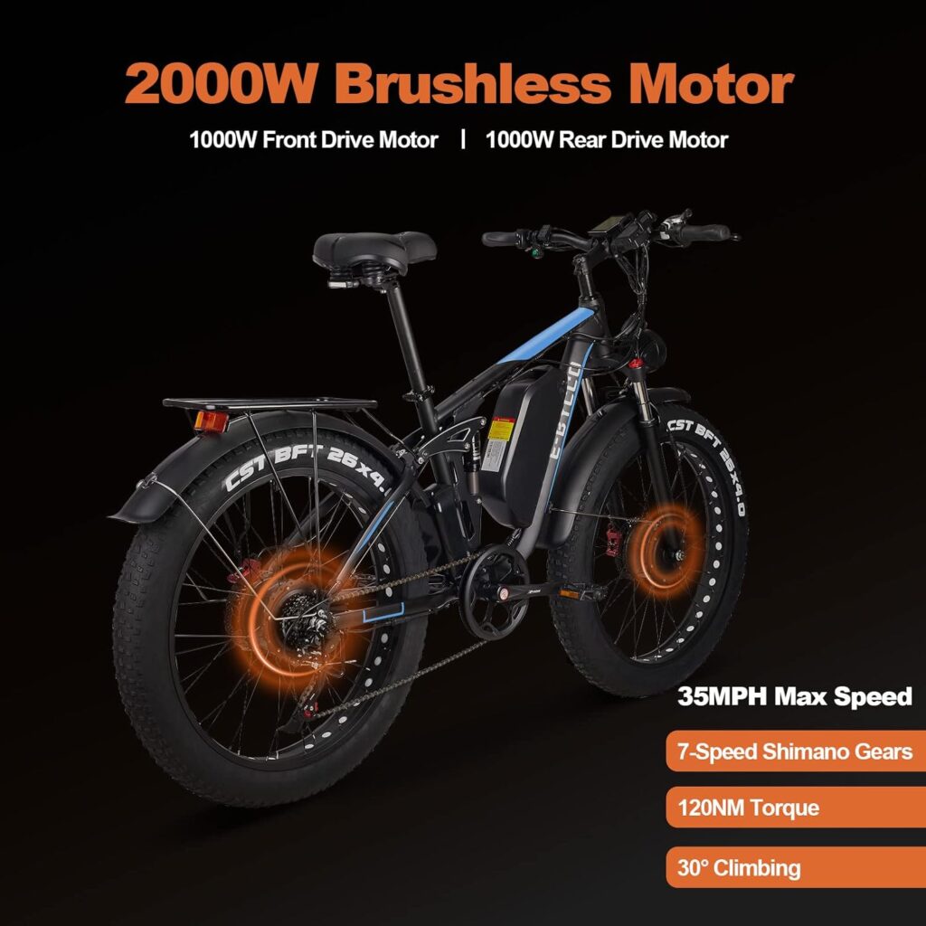 E·Bycco Electric Bike for Adults Dual Motor 2000W/750W, 48V 23Ah/16Ah Removable Battery, 26*4.0 Fat Tire Ebike, 35MPH Electric Bicycle, 7-Speed Pedal Assist Electric Mountain Bike, Full Suspension E·Bycco Electric Bike for Adults Dual Motor 2000W/750W, 48V 23Ah/16Ah Removable Battery, 26*4.0 Fat Tire Ebike, 35MPH Electric Bicycle, 7-Speed Pedal Assist Electric Mountain Bike, Full Suspension