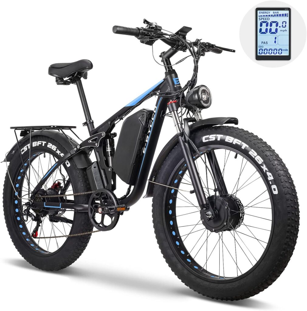 E·Bycco Electric Bike for Adults Dual Motor 2000W/750W, 48V 23Ah/16Ah Removable Battery, 26*4.0 Fat Tire Ebike, 35MPH Electric Bicycle, 7-Speed Pedal Assist Electric Mountain Bike, Full Suspension E·Bycco Electric Bike for Adults Dual Motor 2000W/750W, 48V 23Ah/16Ah Removable Battery, 26*4.0 Fat Tire Ebike, 35MPH Electric Bicycle, 7-Speed Pedal Assist Electric Mountain Bike, Full Suspension
