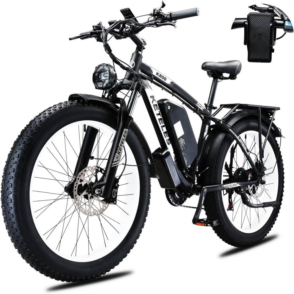 KETELES 1000W Electric Bike 26 x 4.0 Fat Tire Cruise Electric Bicycle for Adults 17.5AH Removable Battery City Ebike Up to 28MPH Front Fork Suspension Commuter Electric Mountain Bike for Man