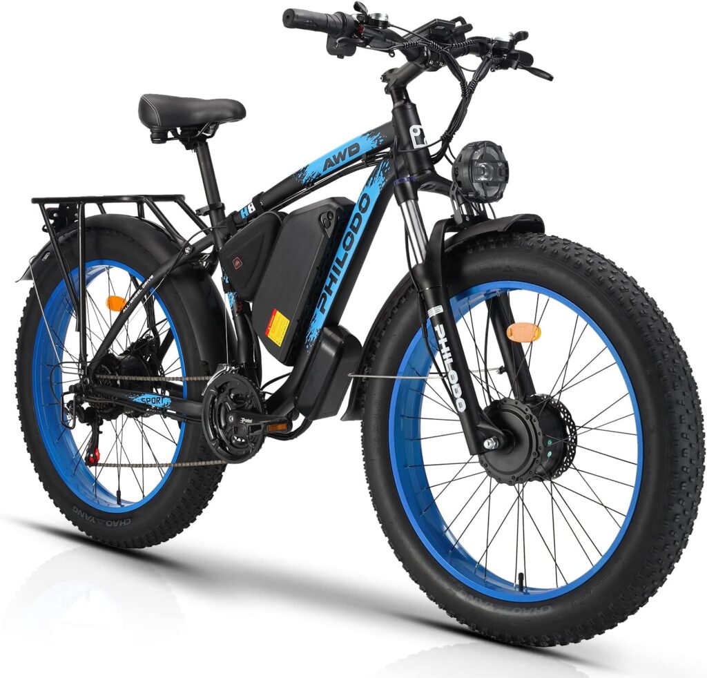 PHILODO Electric Bike for Adults, 48V 22Ah Fat Tire Ebike Dual Motor AWD 2000W 35MPH Electric Bicycles 21-Speed with Ignition Lock Hydraulic Disc Brake