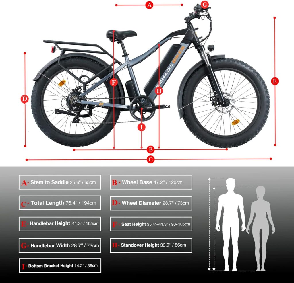 SENADA Saber Electric Bike for Adults, 48V 15Ah Battery 1000W Snow Beach Ebike, Long Range 26 x 4 Fat Tire E-Bike, Electric Bicycle with 7-Speed,UL