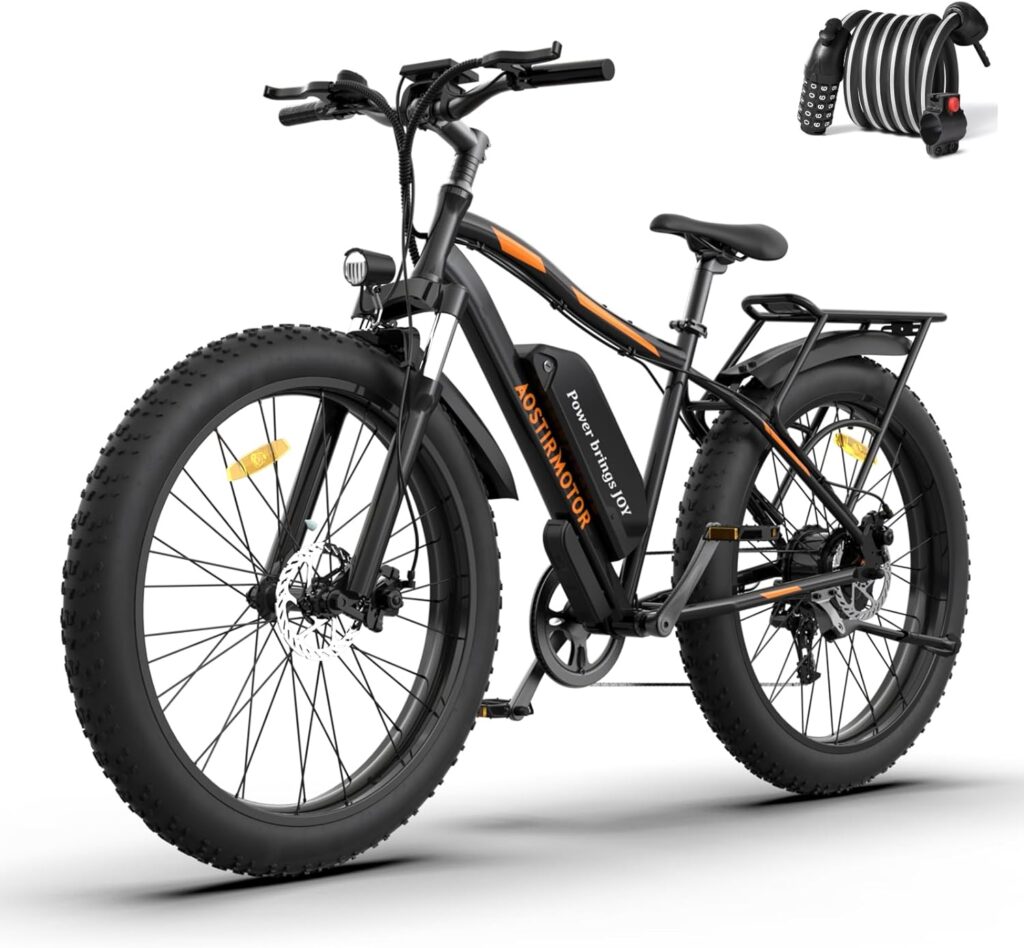 aostirmotor 750W Electric Bike for Adults 26×4 Fat Tire Electric Bike 48V 13AH Lithium Battery Adult Electric Bicycles, 28MPH E Bike for Adults, Shimano 7 Speed Electric Mountain Bike