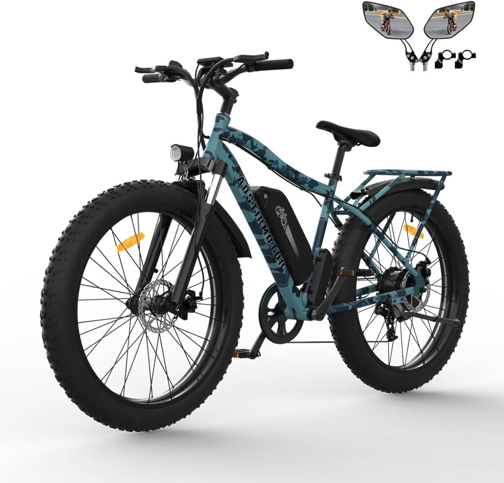 aostirmotor 750W Electric Bike for Adults 26×4 Fat Tire Electric Bike 48V 13AH Lithium Battery Adult Electric Bicycles, 28MPH E Bike for Adults, Shimano 7 Speed Electric Mountain Bike