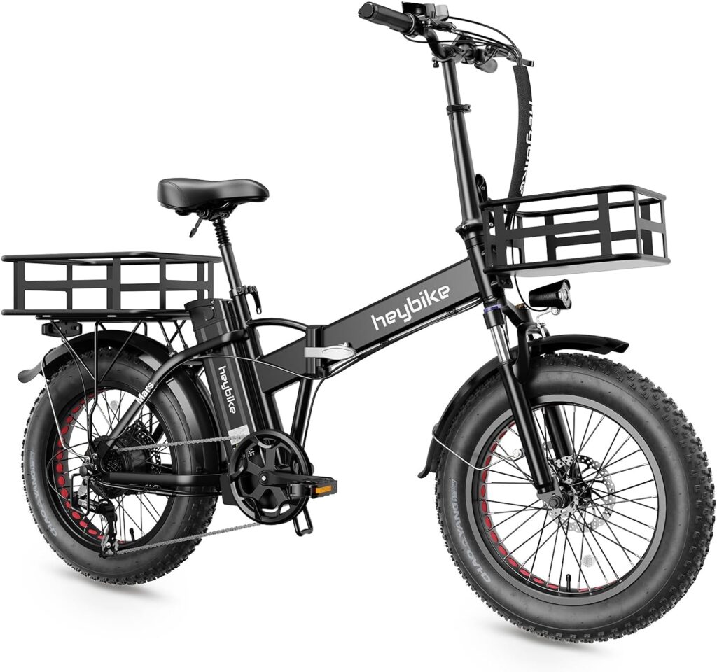 Heybike Mars Electric Bike Foldable 20 x 4.0 Fat Tire Electric Bicycle with 500W Motor(Peak 850W), 48V 12.5AH Removable Battery and Dual Shock Absorber for Adults
