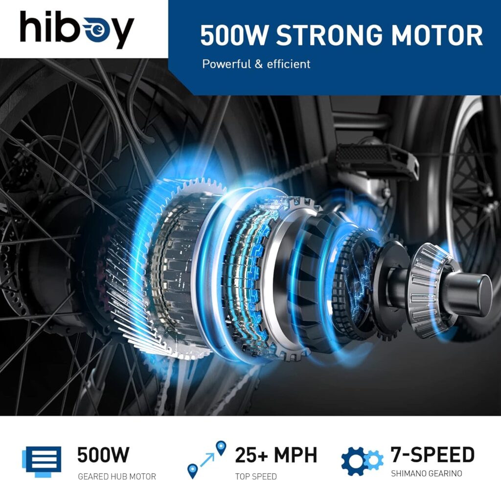 Hiboy EX6 Electric Bike for Adults, 20 4.0 Fat Tire E Bike 500W Brushless Motor, 48V 15AH Removable Battery Ebike Up to 25 MPH, Shimano 7 Speed with Electric Horn