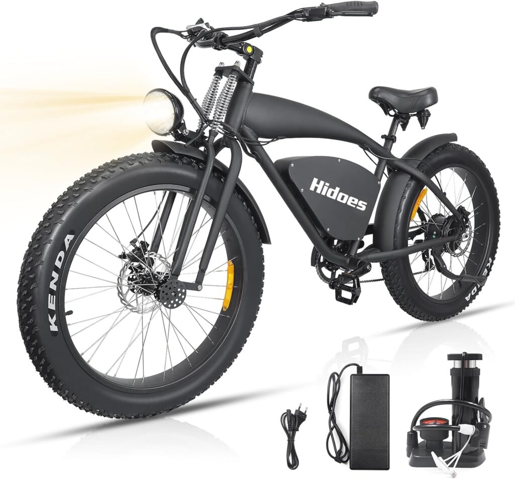 Hidoes Fat Tire Electric Bike for Adults, 1200W Electric Bicycle with 48V 18.2AH Long Range Battery, 26x4 Fat Tire ebike, Up to 37MPH  31Miles Beach Off Road Mountain e Bike/US Stock