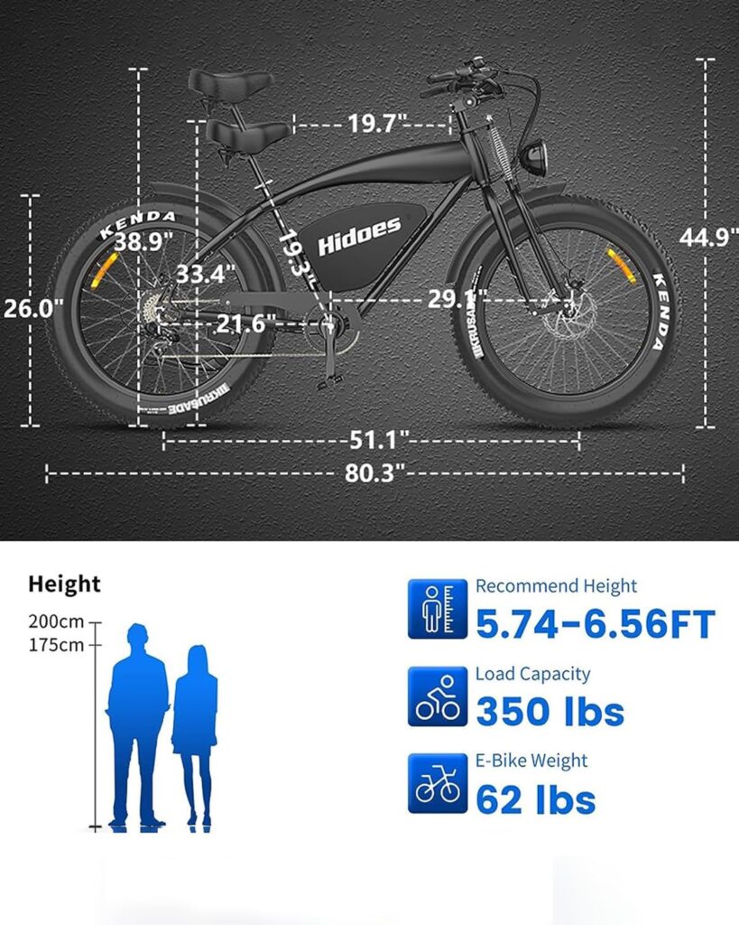 Hidoes Fat Tire Electric Bike for Adults, 1200W Electric Bicycle with 48V 18.2AH Long Range Battery, 26x4 Fat Tire ebike, Up to 37MPH  31Miles Beach Off Road Mountain e Bike/US Stock