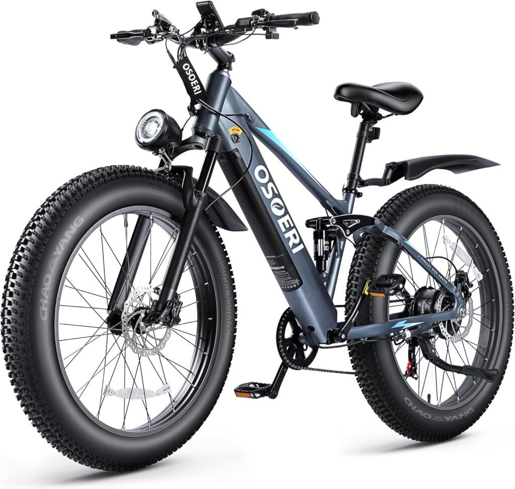 Osoeri 26 x 4 Fat Tire Electric Bike for Adults, 750W Brushless Motor 48V Large Battery Ebike, 28MPH Shimano 7-Speed Mountain Electric Bicycle