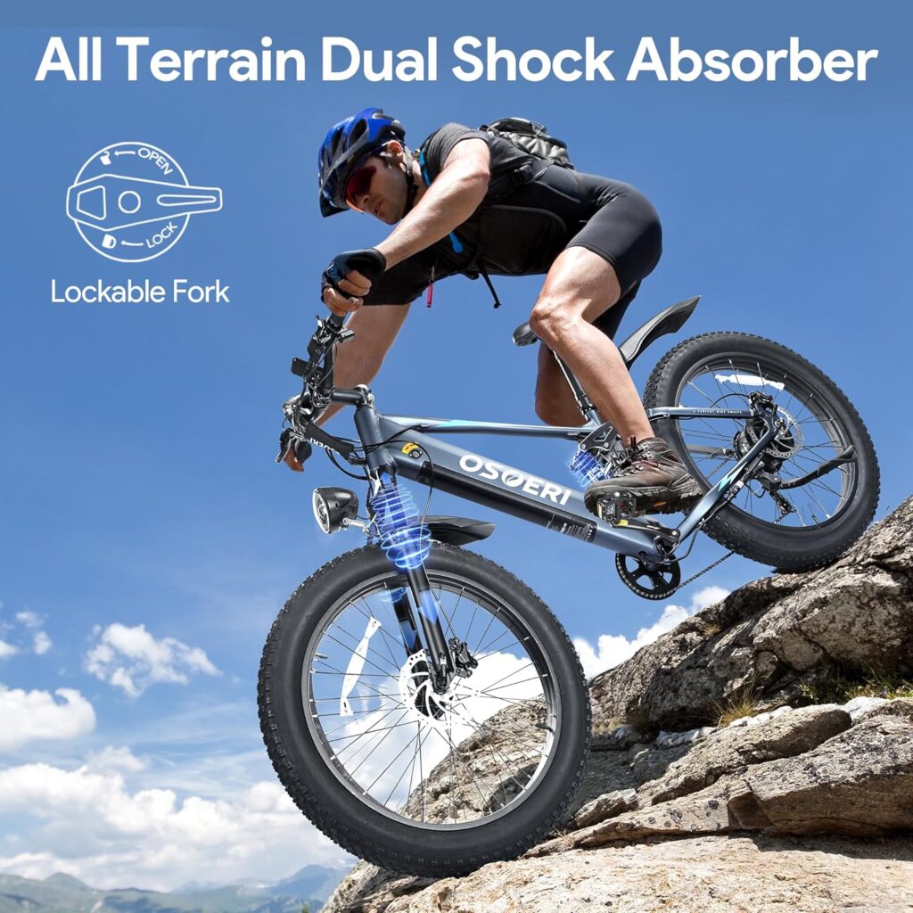 Osoeri 26 x 4 Fat Tire Electric Bike for Adults, 750W Brushless Motor 48V Large Battery Ebike, 28MPH Shimano 7-Speed Mountain Electric Bicycle