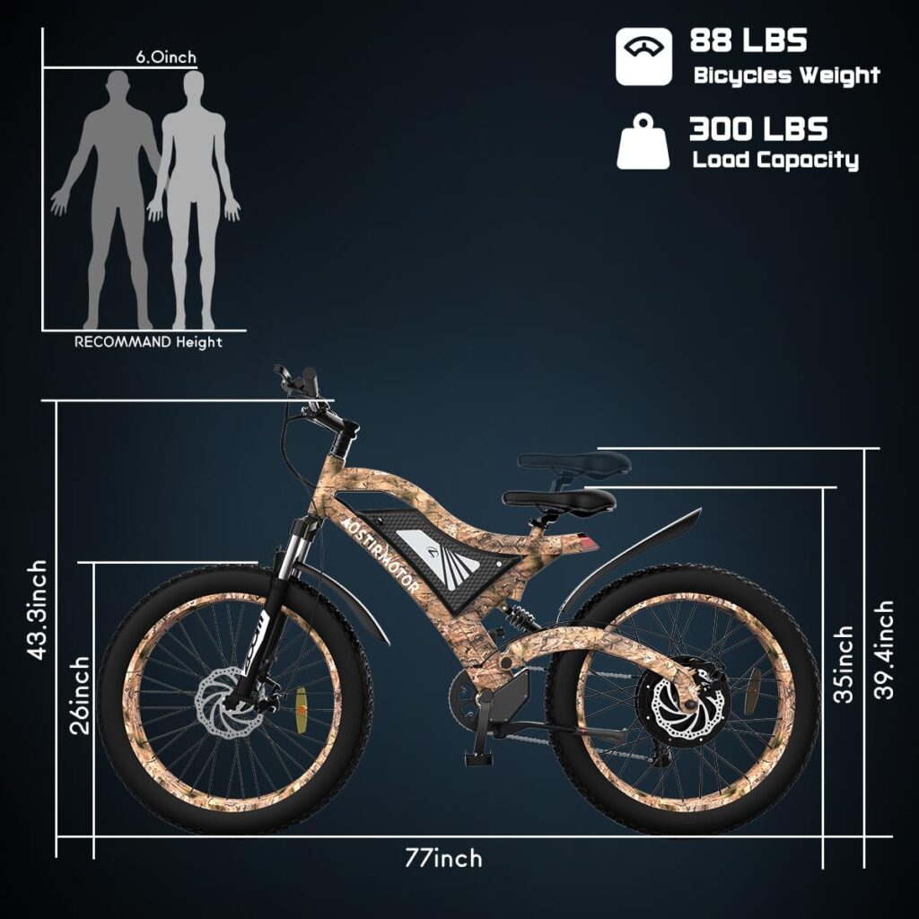 aostirmotor Fat Tire Electric Bike 1500W Electric Mountain Bike 48V 15AH Samsung Removable Lithium Battery 26 4 inch Electric Bike for Adults Powerful Ebike for Cycling Enthusiasts
