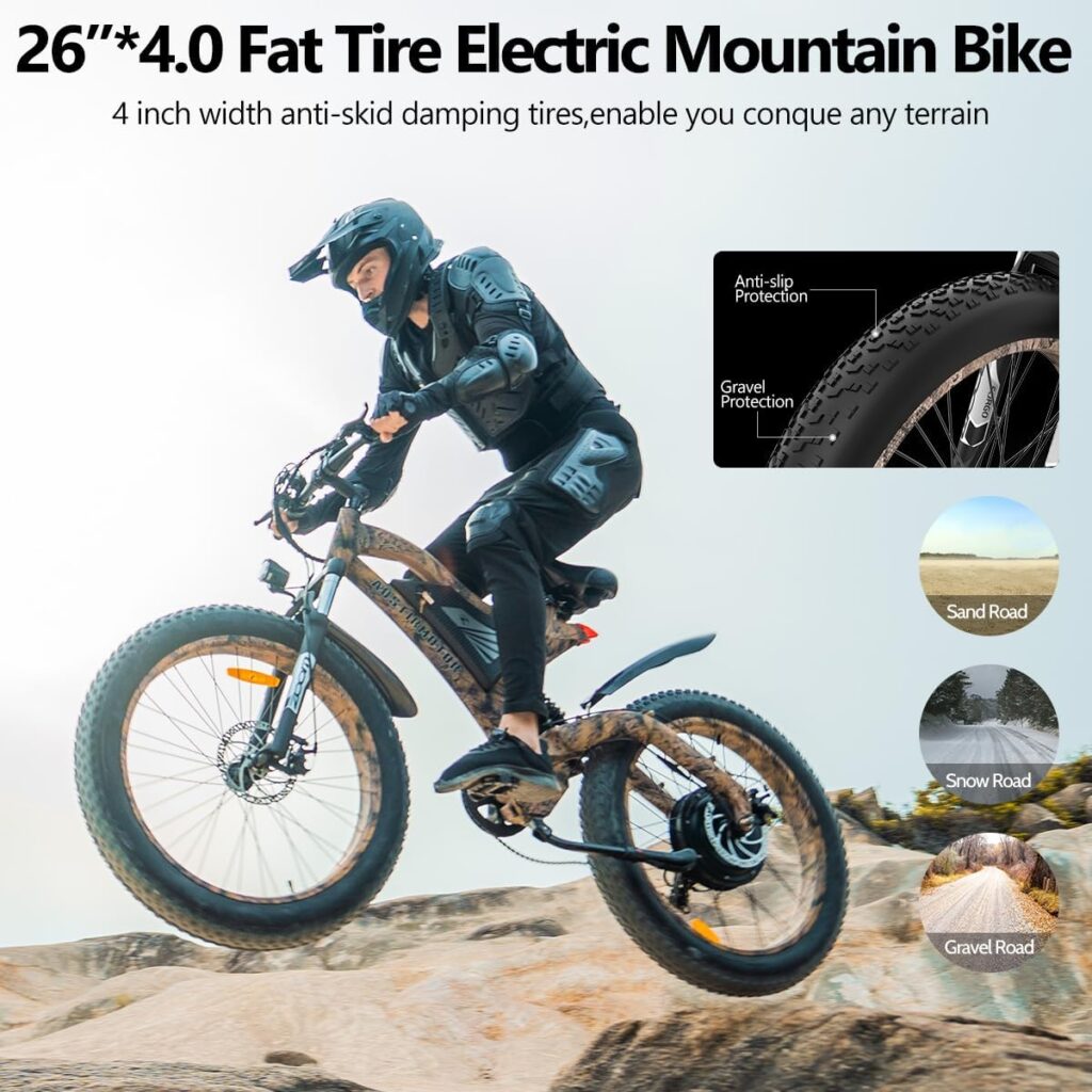 aostirmotor Fat Tire Electric Bike 1500W Electric Mountain Bike 48V 15AH Samsung Removable Lithium Battery 26 4 inch Electric Bike for Adults Powerful Ebike for Cycling Enthusiasts