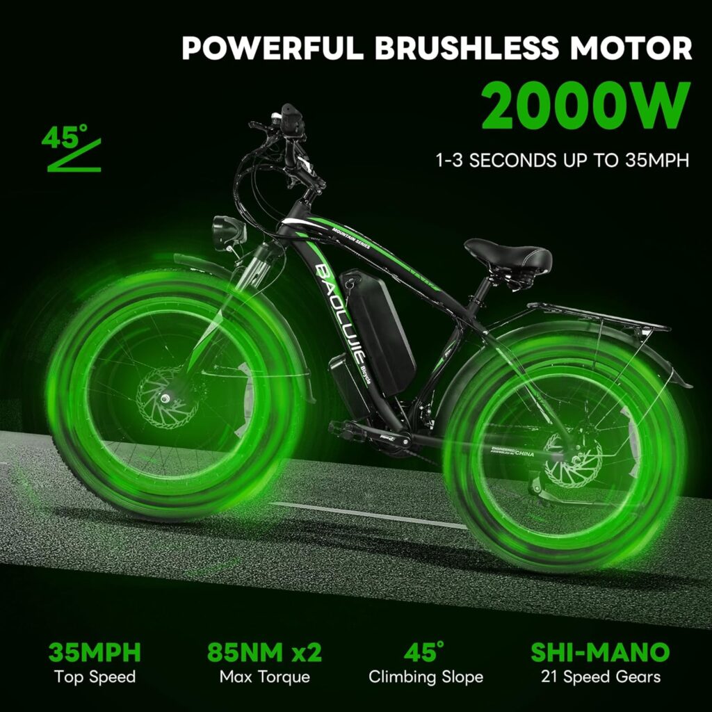 COJMOYOV 2000W Electric Bike with 20Ah Removable Battery26×4“Fat Tire Ebike for Adults 35MPH 80Miles Electric Bicycles with Sha-Ma-no21Speed Lockable Front Suspension Hydraulic Disc Brakes