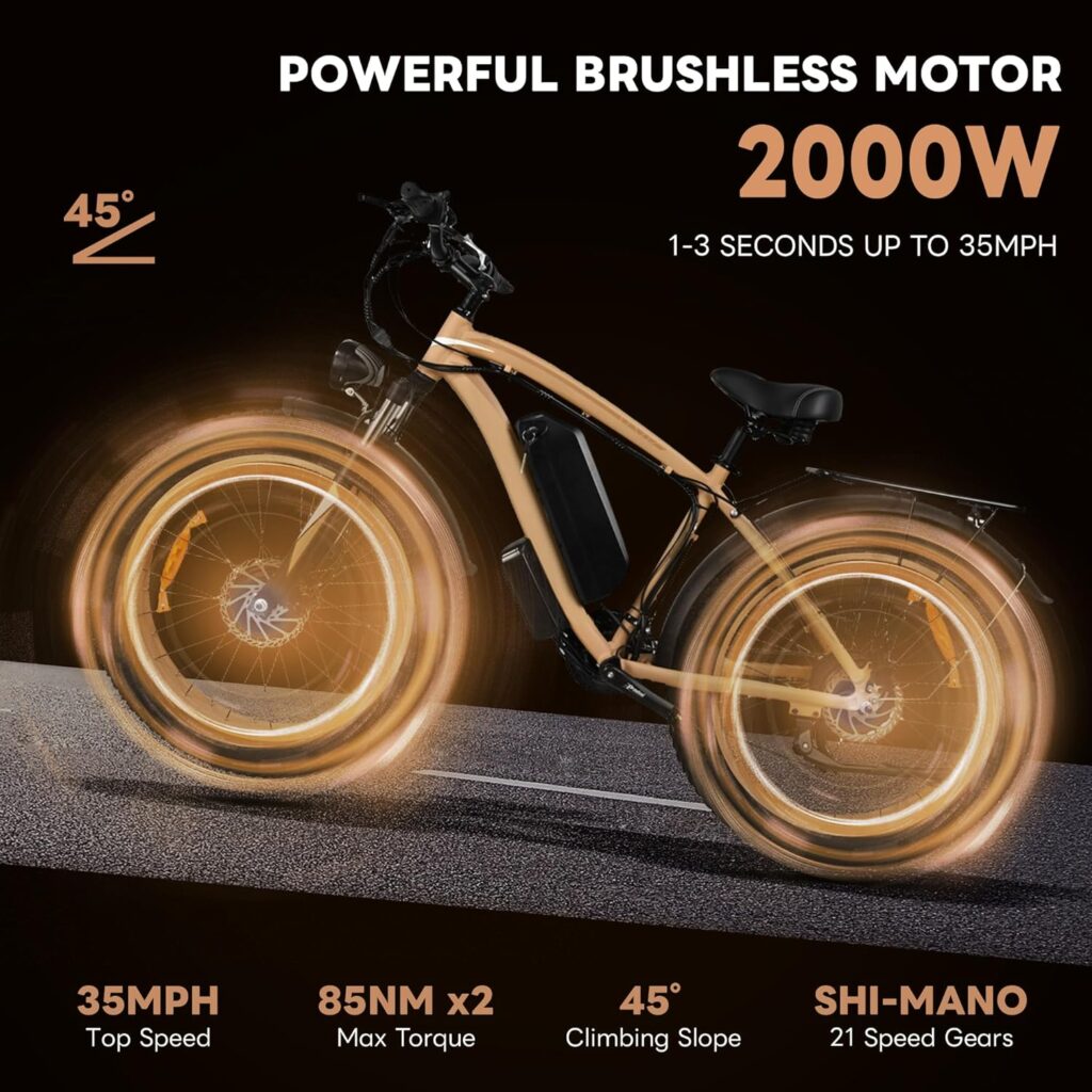 COJMOYOV 2000W Electric Bike with 20Ah Removable Battery26×4“Fat Tire Ebike for Adults 35MPH 80Miles Electric Bicycles with Sha-Ma-no21Speed Lockable Front Suspension Hydraulic Disc Brakes