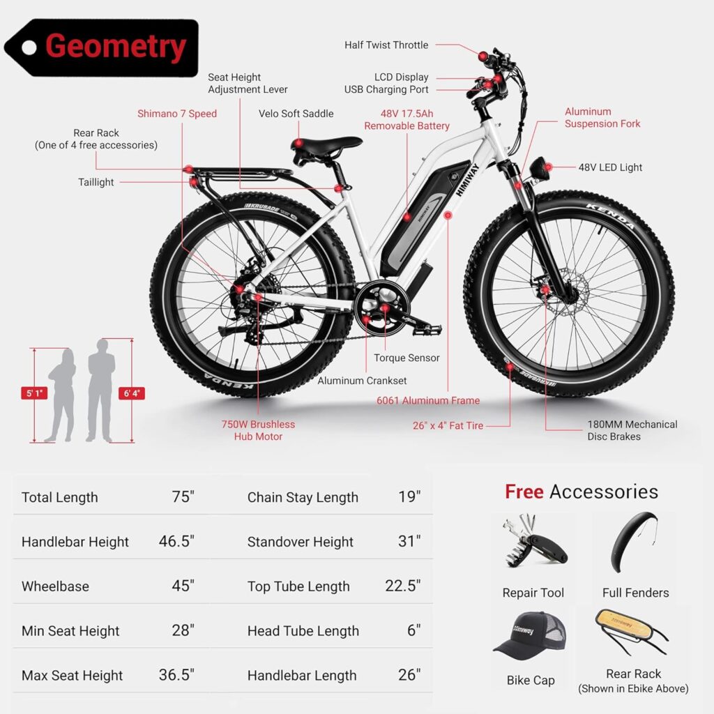 Himiway Cruiser Long Range Electric Bike, 750W 60MI 48V 17.5Ah Battery 26x4 Fat Tire, 350LBS Payload 25MPH Top Speed, 7 Speed, UL Certified Himiway Cruiser Long Range Electric Bike, 750W 60MI 48V 17.5Ah Battery 26x4 Fat Tire, 350LBS Payload 25MPH Top Speed, 7 Speed, UL Certified