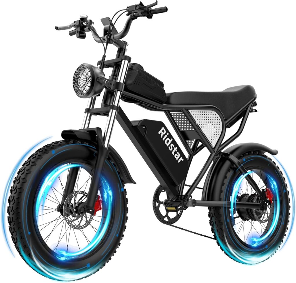 Ridstar Electric Bike for Adults, 1000/2000W, 25/30/37MPH,48V-52V, 20AH,40AH Battery, Max 50-180 Miles Electric Motorcycle, 20 Fat Tire Dirt Bike, Shamano 7-Speed E-Bike