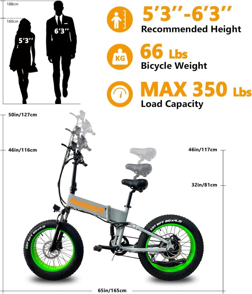 RUNDEER 750W Electric Bike for Adults Electric Bicycle 20in Fat Tire Bikes, Folding Ebike for Adults with Samsung Battery 48V Front and Rear Shocks Absorption(Gray)