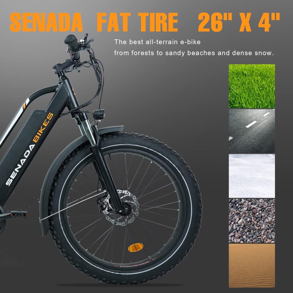 SENADA Electric Bike for Adults, Herald Step-Thru 1000W 48V 21Ah Ebike, 26 x 4 Fat Tire Electric Bikes, 28MPH Electric Bicycle with UL Removable Battery, 7 Speed