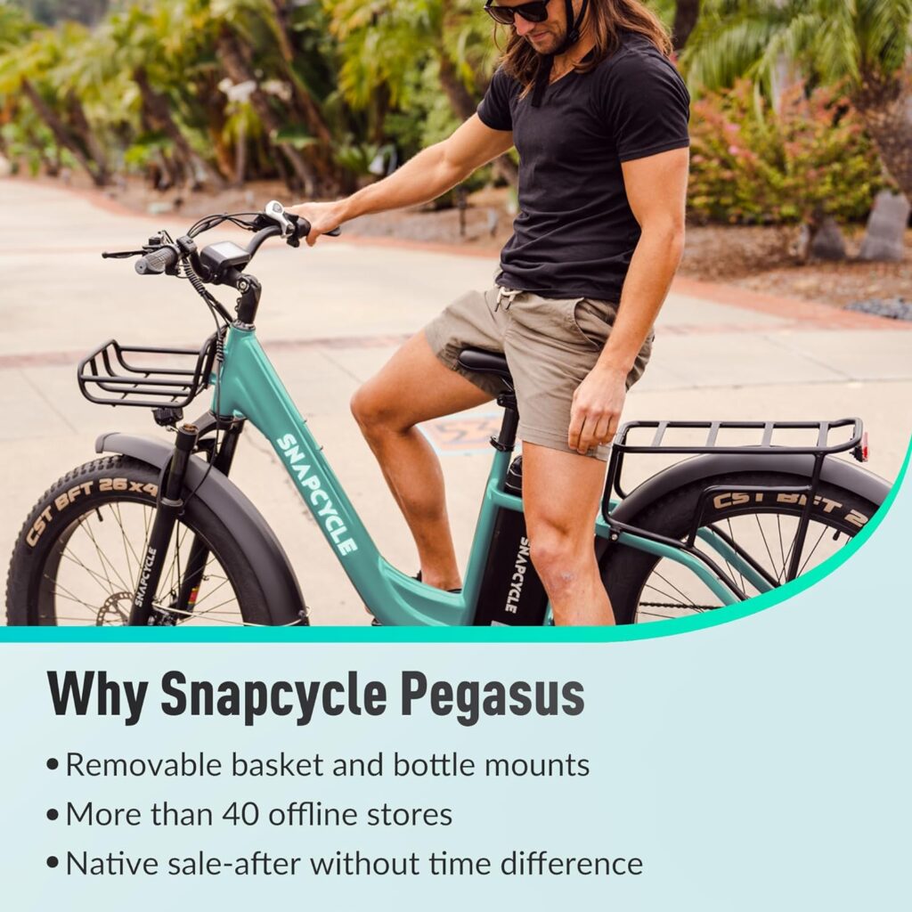 Snapcycle Electric Bike for Adults,1000W Peak Motor 28MPH with 26 x 4.0 Fat Tire Step-Thru Ebike,48V 15AH Removable Battery, Hydraulic Brake, Shock Absorber, Commuter Ebikes,7-Speed Gear, UL Snapcycle Electric Bike for Adults,1000W Peak Motor 28MPH with 26 x 4.0 Fat Tire Step-Thru Ebike,48V 15AH Removable Battery, Hydraulic Brake, Shock Absorber, Commuter Ebikes,7-Speed Gear, UL