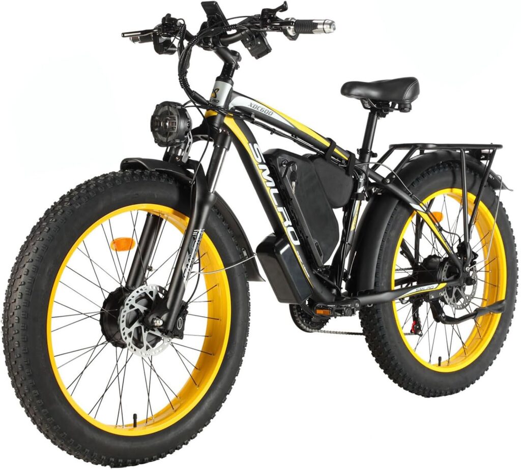 Tiemahun (US Warehouse) SMLRO XDC600 Plus Dual Motor AWD 22.4AH 2000W 26 Fat Tire Electric Bike 35MPH, 21 Speed Mountain Ebike Suspension with Lock Hydraulic Disc Brakes, Ebikes for Adults