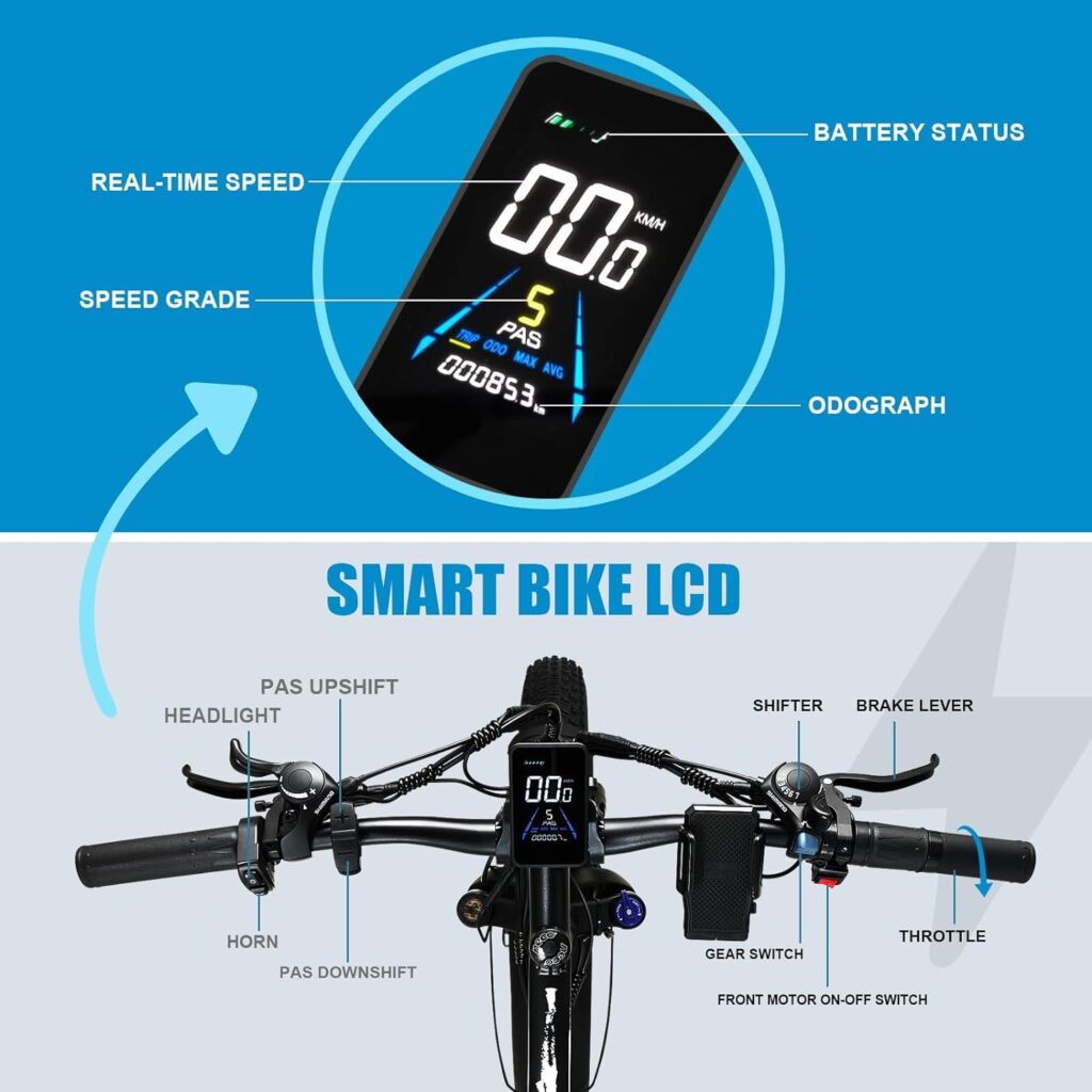 QIKAITU Electric Bike for Adults 1000W 48V 17.5AH Removable Battery 27MPH 26 x 4 Fat Tire Snow Beach Mountain Ebike for Adults with 21-Speed Shifting Gear Electric City Bike