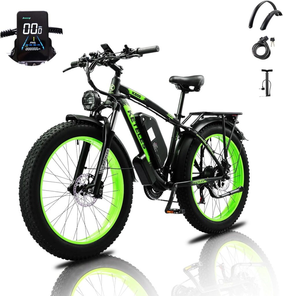 QIKAITU Electric Bike for Adults 1000W 48V 17.5AH Removable Battery 27MPH 26 x 4 Fat Tire Snow Beach Mountain Ebike for Adults with 21-Speed Shifting Gear Electric City Bike
