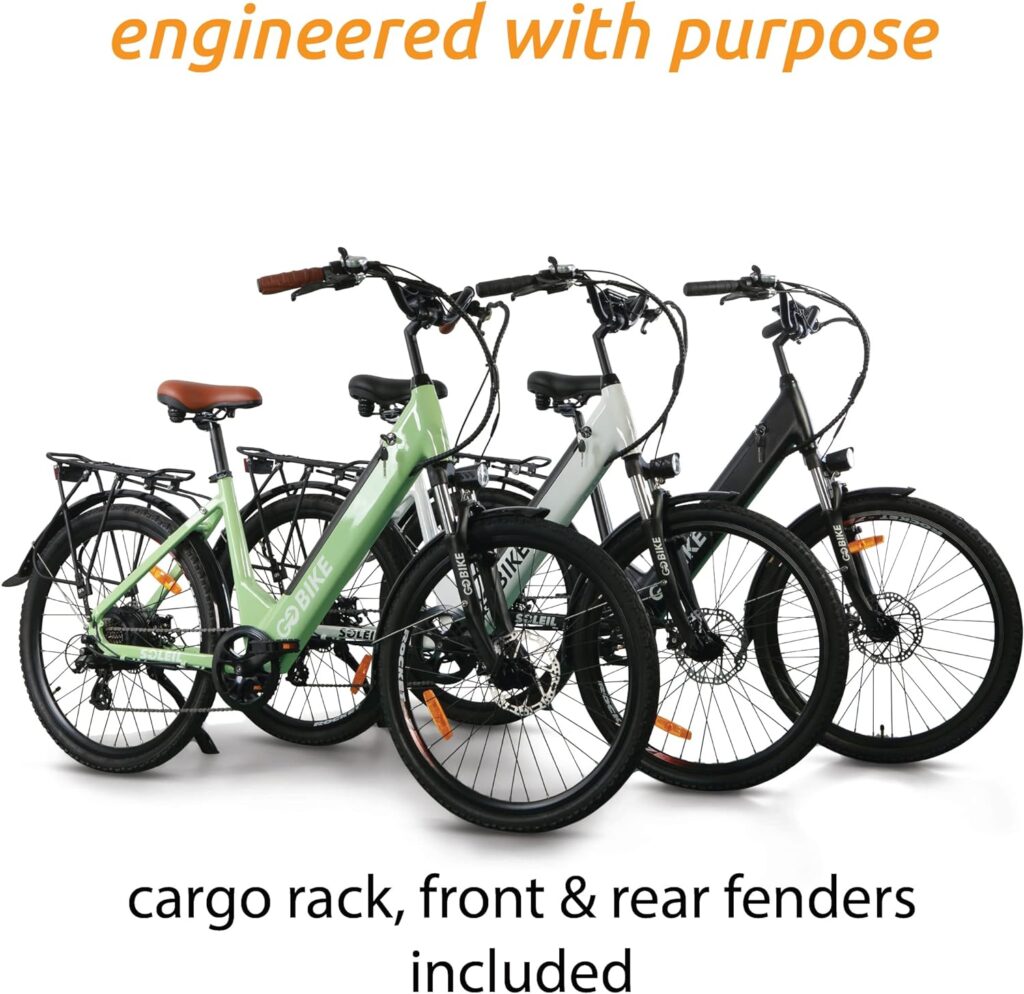 Soleil Lightweight Electric Motorized Bike, Step Through e-Bike 7 Speed Shimano, Pedal Assist, Thumb Throttle, City e-Bikes for Men, and Women 48V 500W Motor 30 Mile Range for Adults, by GoBike