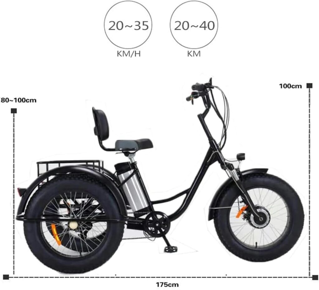 CNAOHGHN 3 Wheel E-Bike for Adult Mountain Outdoor Sport Electric Tricycle 48V 10AH Removable Battery 500W Three Wheels Electric Bicycle, 20x4.0 Fat Tire Motorized Trike with Basket