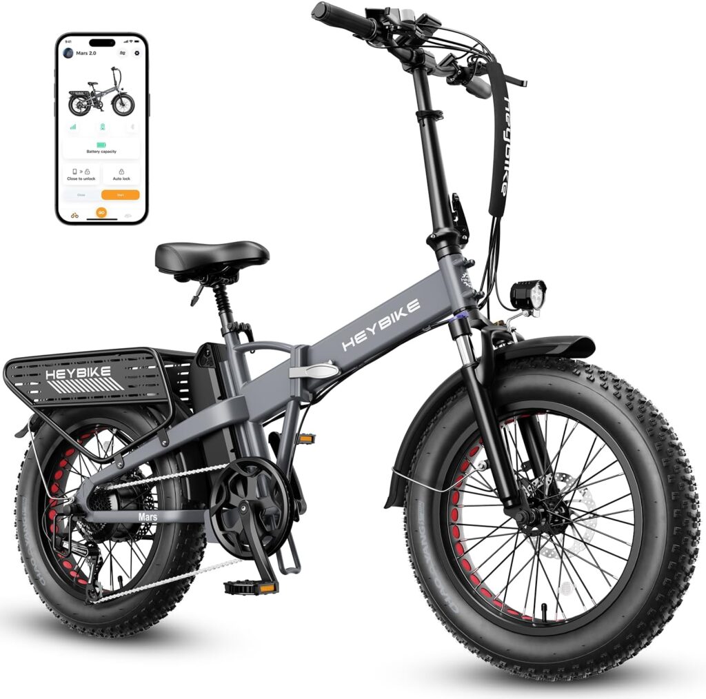 Heybike Mars 2.0 Electric Bike for Adults with 1200W Peak Motor,28MPH Top Speed,and 600Wh Removable Battery,UL Certificated Folding Electric Bicycle with 20×4 Fat Tire and Full Suspension