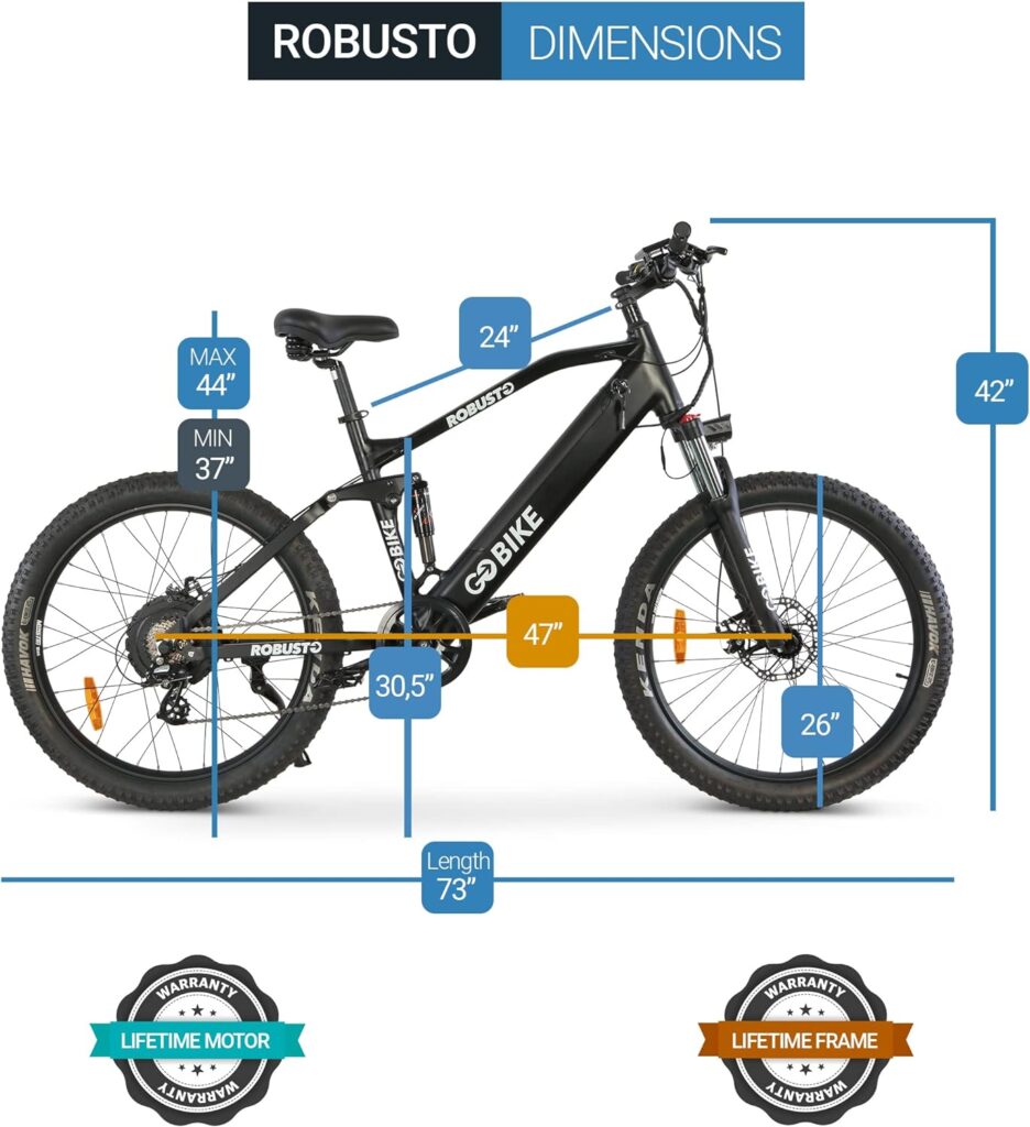 Robusto Electric Bike, Road Motor Ebikes, Electric Bicycle for Adults, Bicicleta Electrica para Adultos, Mountain Bike, 750 W Fat Tire E Bikes, 10.4AH Up to 40 Miles Per Charge, 26 Mph