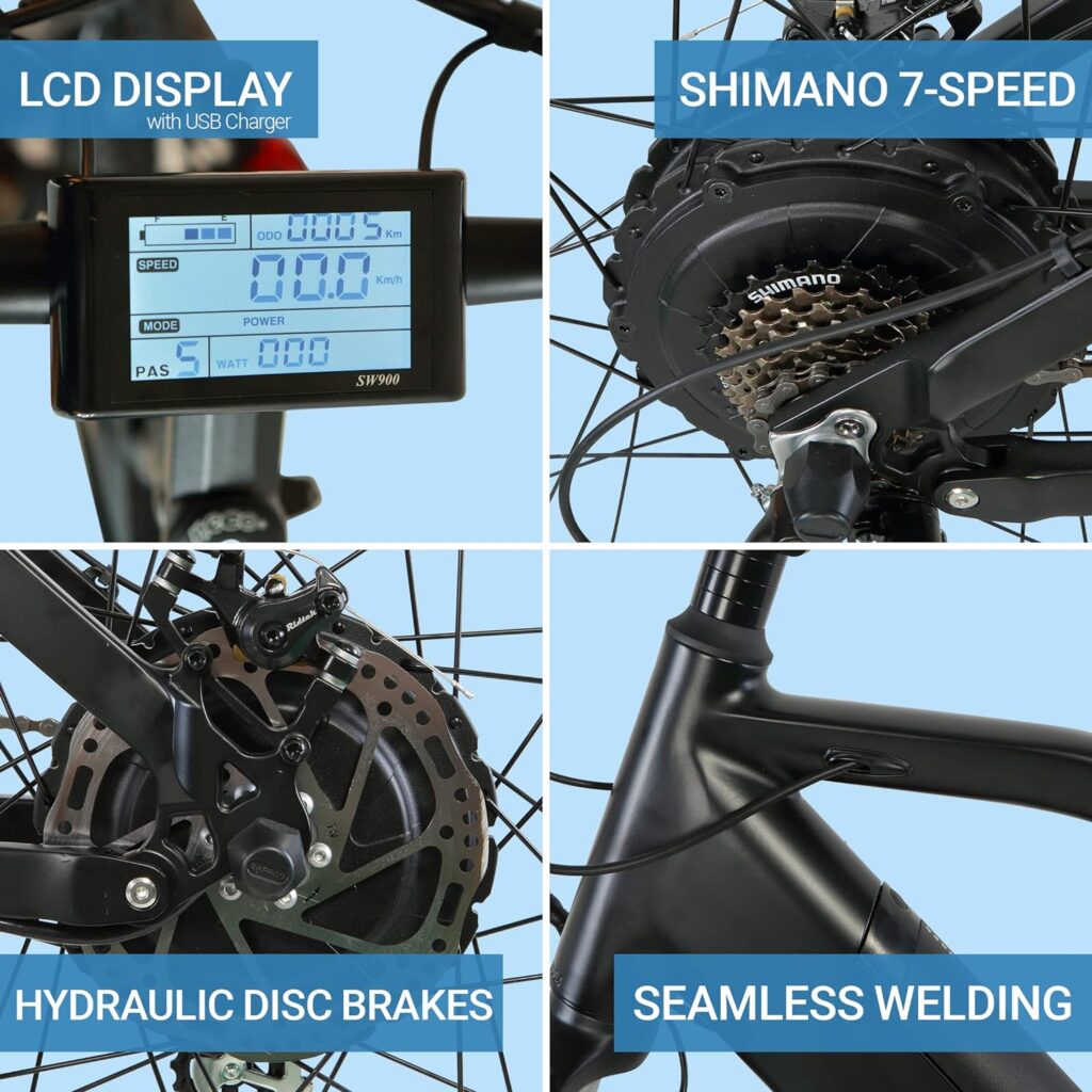 Robusto Electric Bike, Road Motor Ebikes, Electric Bicycle for Adults, Bicicleta Electrica para Adultos, Mountain Bike, 750 W Fat Tire E Bikes, 10.4AH Up to 40 Miles Per Charge, 26 Mph