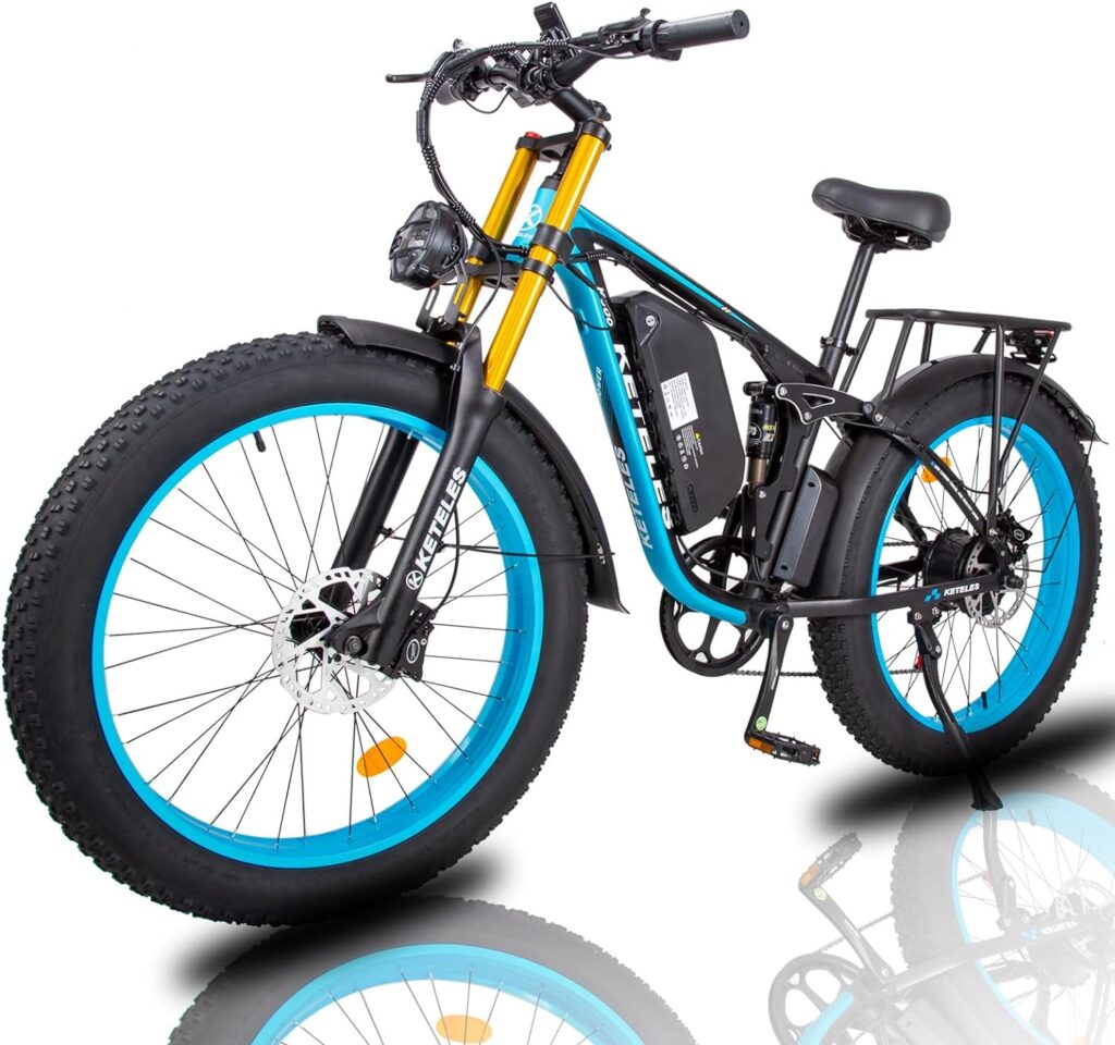 1000W Electric Bike for Adults, 26 Fat Tire Electric Bicycle with 17.5AH Removable Battery 28MPH Full Suspension Bike