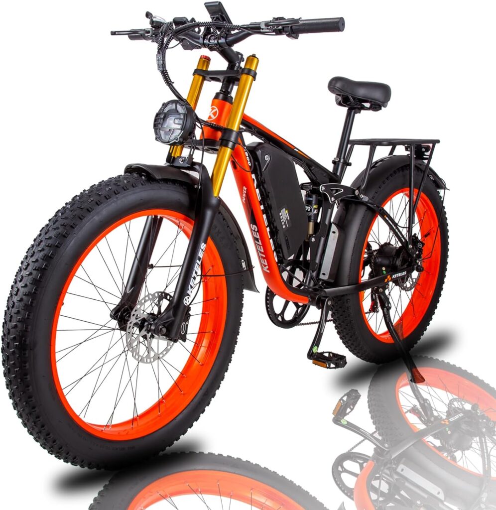1000W Electric Bike for Adults, 26 Fat Tire Electric Bicycle with 17.5AH Removable Battery 28MPH Full Suspension Bike
