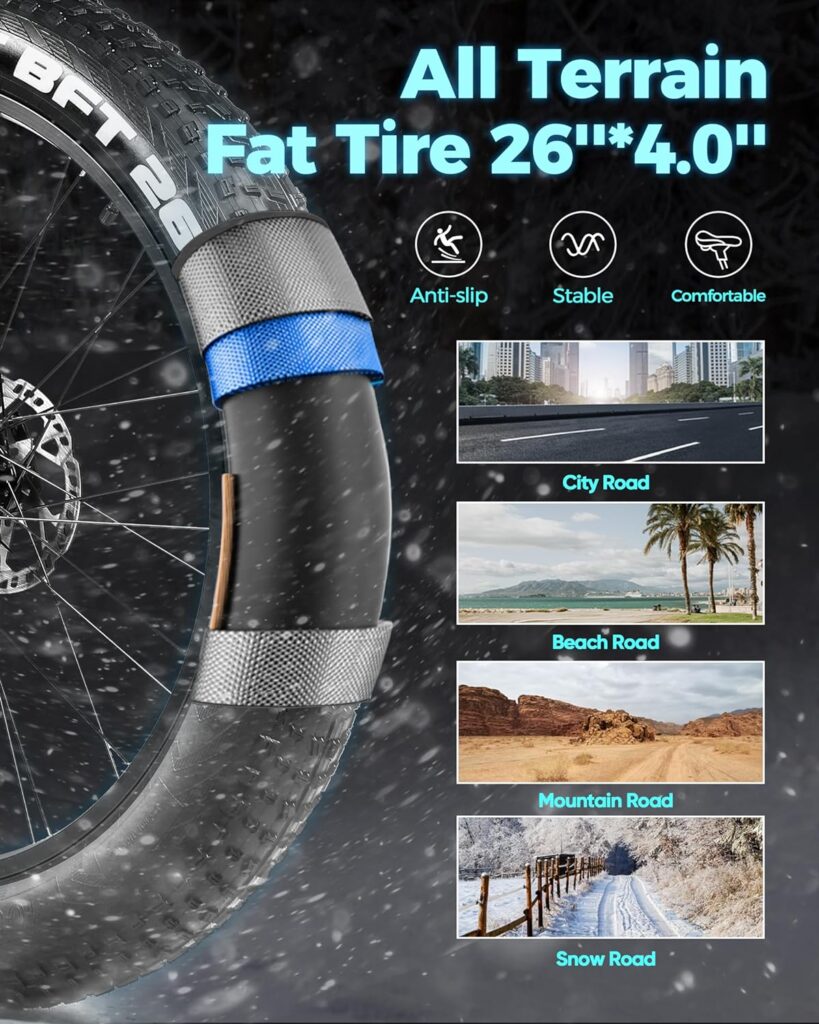 eAhora Romeo Pro (Newest Upgraded) 60Ah Peak 1600W Electric Bike for Adults 100-200 Miles Long Range Electric Bike 26 * 4.0 Fat Tire Electric Bike Full Suspension Electric Mountain Bike