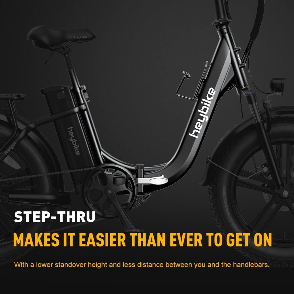 Heybike Ranger Electric Bike for Adults with 48V 15Ah Removable Battery, Peak 1000W Motor Ebike, [65 Miles 28MPH] 20 x 4.0 Fat Tire Folding Electric Bicycle, Step-Thru E Bike with Dual Suspension