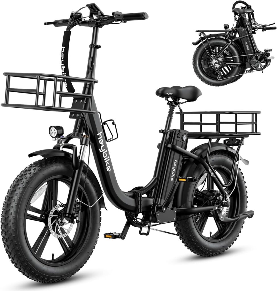 Heybike Ranger Electric Bike for Adults with 48V 15Ah Removable Battery, Peak 1000W Motor Ebike, [65 Miles 28MPH] 20 x 4.0 Fat Tire Folding Electric Bicycle, Step-Thru E Bike with Dual Suspension