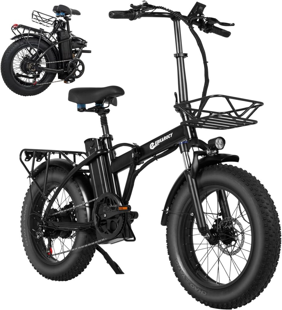 EBKAROCY Electric Bike for Adults 20 Fat Tire, 750W Motor 48V 15AH Battery, 30MPH Speed for Folding Electric Bike, Ebike with Shimano 7 Speed, Adult Electric Bicycles for Commute Mountain Beach Snow