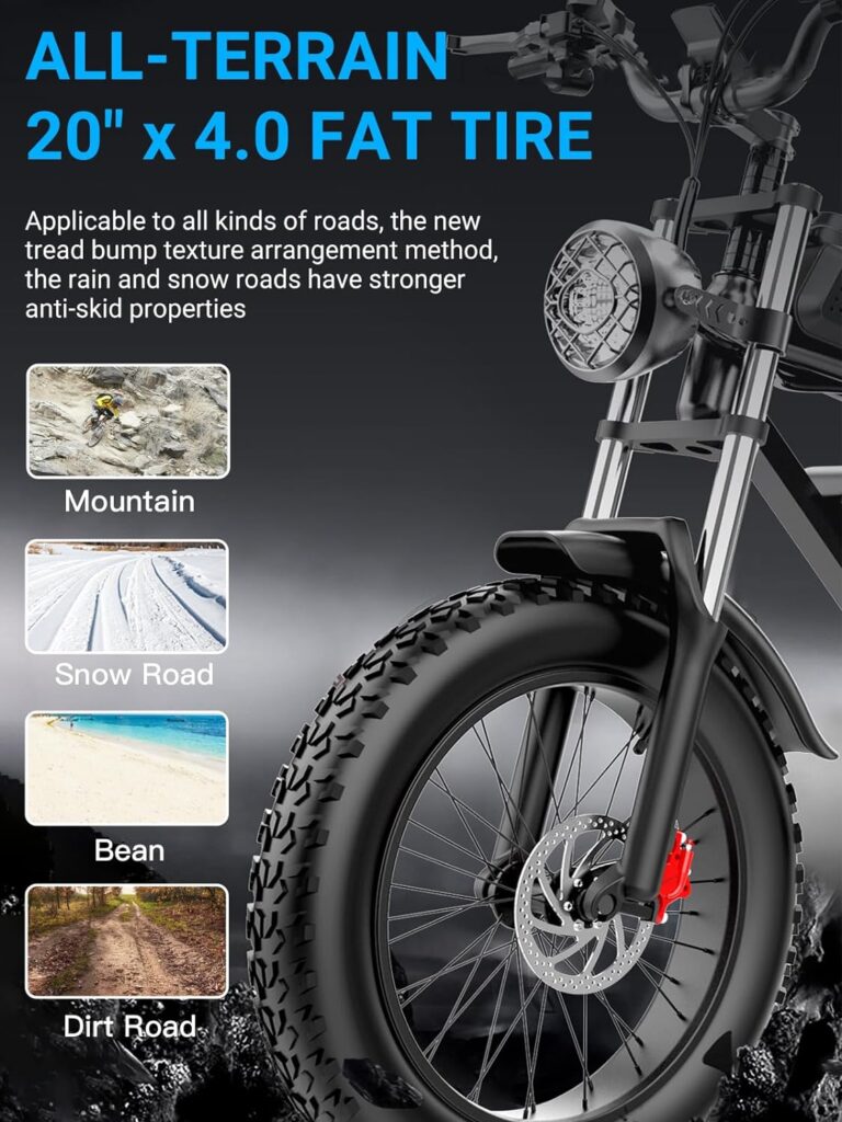 Electric Bike for Adults, 1000W/2000W, 25/30/35MPH Electric Dirt Bike, 48V 15/20AH, 52V 40AH Battery, Max 40-180 Miles, 20 Fat Tire Ebikes, Full Suspension  Hydraulic Brakes