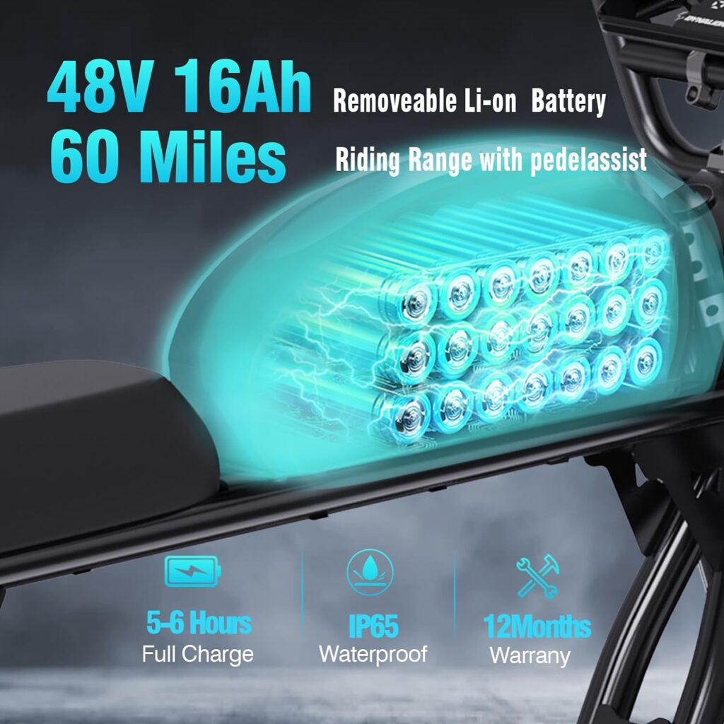 20 Fat Tire Electric Bike for Adults 32 Mph 60 Miles, Ebike 1500w/48v/16ah with Removable Battery, 2 Person Electric Bike with Long Saddle, Retro Motorcycle Design E-Bike…