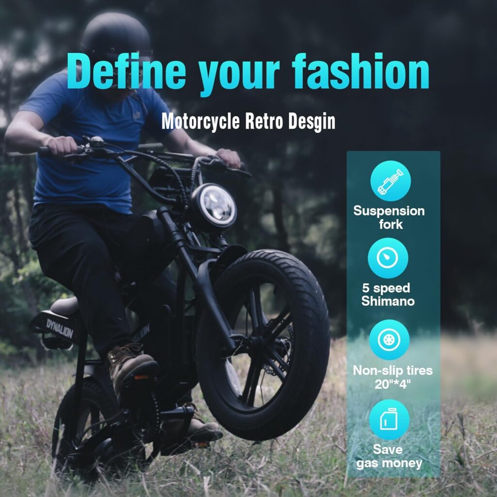 20 Fat Tire Electric Bike for Adults 32 Mph 60 Miles, Ebike 1500w/48v/16ah with Removable Battery, 2 Person Electric Bike with Long Saddle, Retro Motorcycle Design E-Bike…