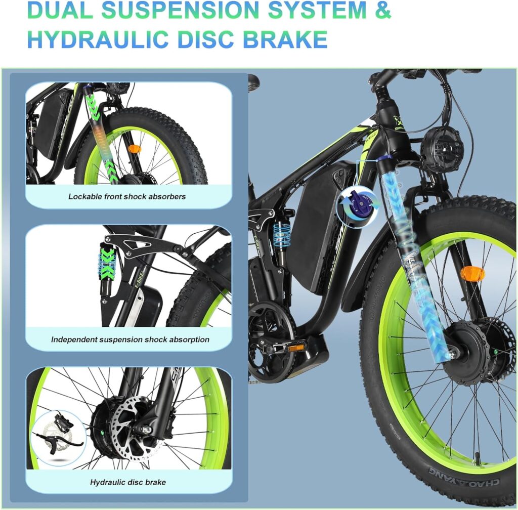 (US in Stock) Smlro V3 Plus AWD Electric Mountain Bicycle 35MPH E Bike 2000W Dual Motor 48V 22.4AH 7 Speed Full Suspension 26 Fat Tire Ebike Hydraulic Disc Brake City Road E-Bike