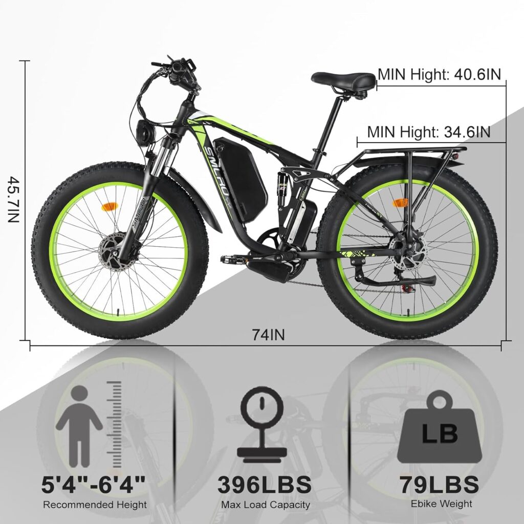 (US in Stock) Smlro V3 Plus AWD Electric Mountain Bicycle 35MPH E Bike 2000W Dual Motor 48V 22.4AH 7 Speed Full Suspension 26 Fat Tire Ebike Hydraulic Disc Brake City Road E-Bike