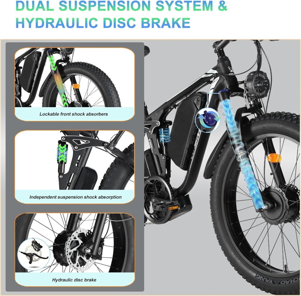 (US in Stock) Smlro V3 Plus AWD Electric Mountain Bicycle 35MPH E Bike 2000W Dual Motor 48V 22.4AH 7 Speed Full Suspension 26 Fat Tire Ebike Hydraulic Disc Brake City Road E-Bike