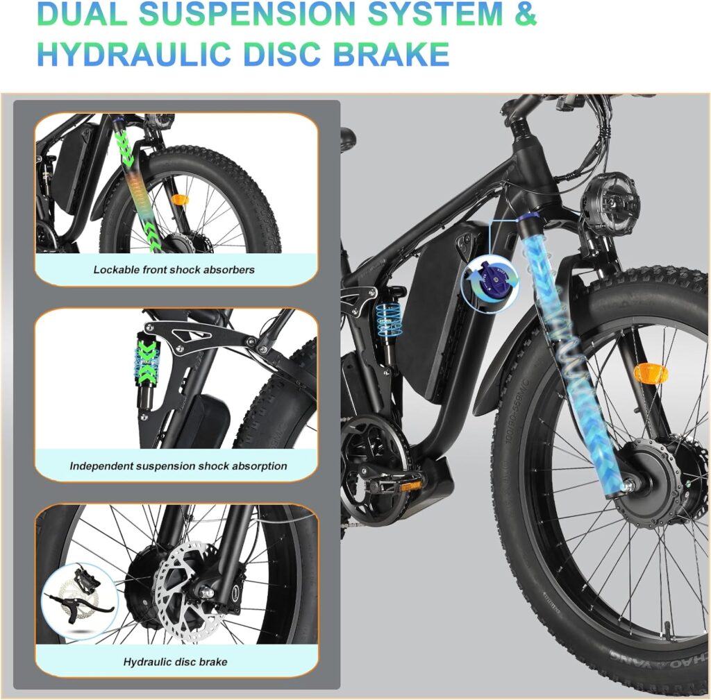 (US in Stock) Smlro V3 Plus AWD Electric Mountain Bicycle 35MPH E Bike 2000W Dual Motor 48V 22.4AH 7 Speed Full Suspension 26 Fat Tire Ebike Hydraulic Disc Brake City Road E-Bike